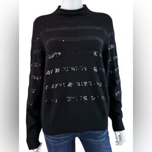 WHITE + WARREN Black 100% Cashmere Sequin Stripe Sweater Size L